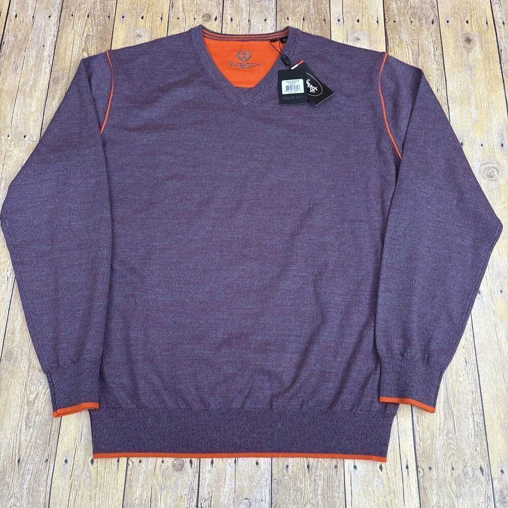 Bugatchi Uomo V Neck Sweater Merino Wool Wine Mens Size XXL 2XL Wine NEW NWT - Picture 2 of 7